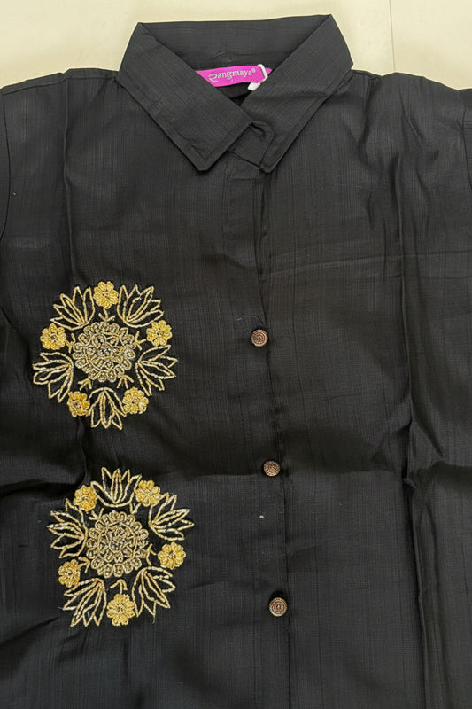 Black collared short coord set