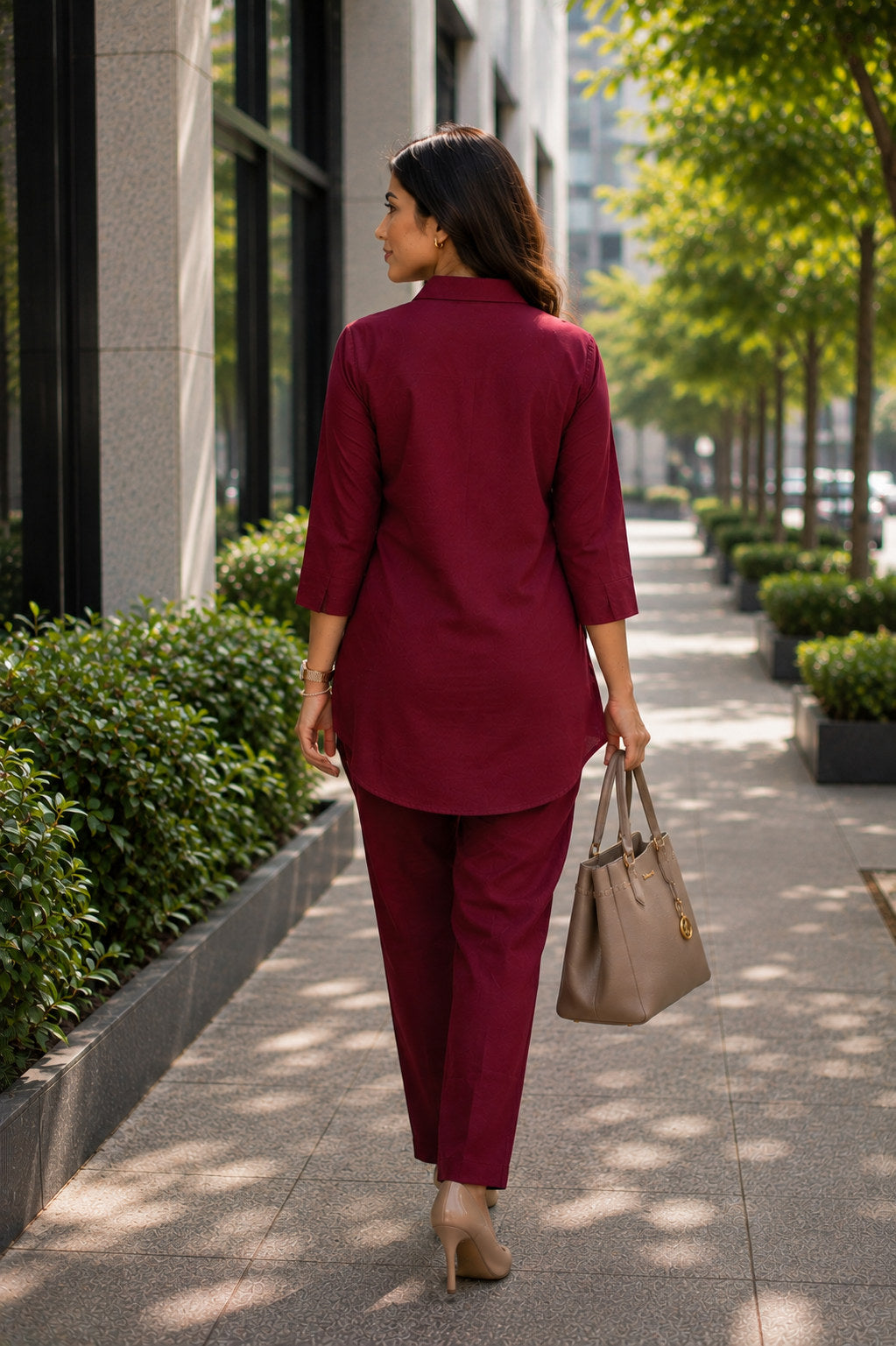 Maroon Cotton Co Ord Set