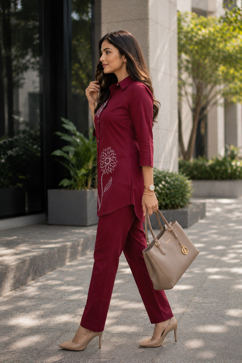 Maroon Cotton Co Ord Set