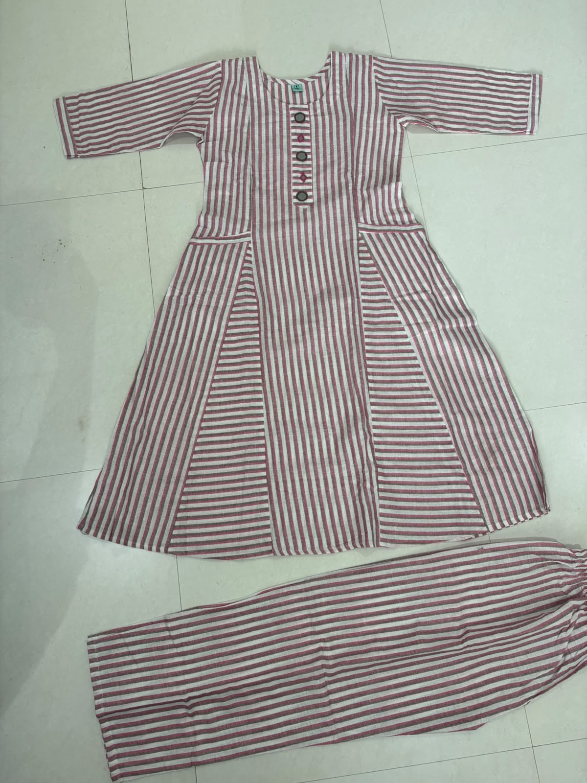Striped pink and grey long coord set